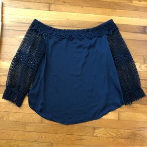 Dressy Top Off the Shoulder Lace Sleeves 24W Navy